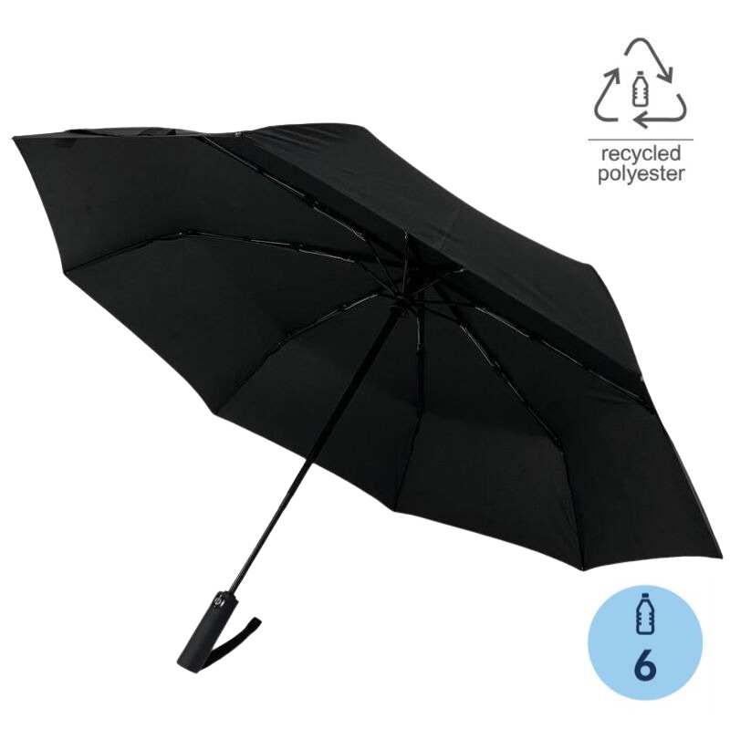 URBINO -  RPET Auto-Open 23" Umbrella with SPF50 UV Protection - Black