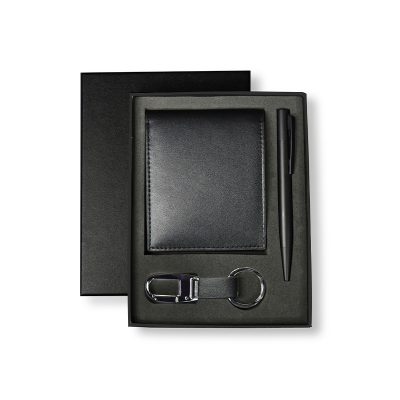 BIBURY - Set of Men's Wallet, Key Chain and Pen - Black